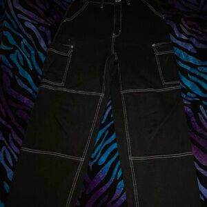 Black and white Y2K wide leg cargo pants